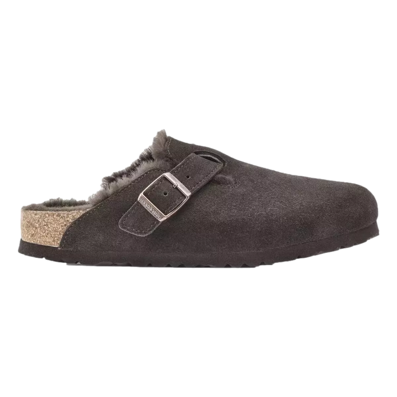 BIRKENSTOCK Birkenstock Klomp Boston Shearl Suede Donkerbruin - Match Laren