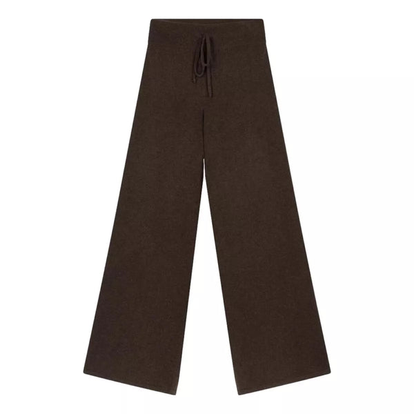 REPEAT Repeat Wijde Gebreide Kasjmier Broek Donkerbruin - Match Laren