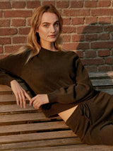 REPEAT Repeat Cropped Kasjmier Trui Met Ronde Hals Bruin - Match Laren