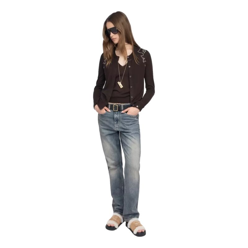 ZADIG & VOLTAIRE Zadig & Voltaire Vest Missya 100% Kasjmier Donkerbruin - Match Laren
