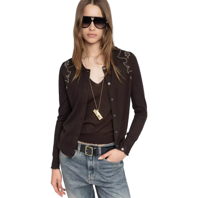 ZADIG & VOLTAIRE Zadig & Voltaire Vest Missya 100% Kasjmier Donkerbruin - Match Laren