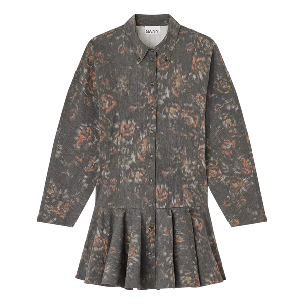 GANNI Ganni Phantom Floral Shirt Jurk Donkergrijs - Sisera Laren