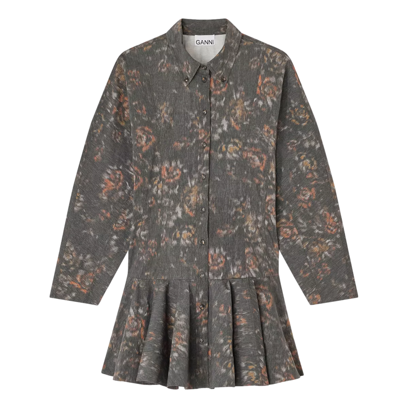 GANNI Ganni Phantom Floral Shirt Jurk Donkergrijs - Sisera Laren
