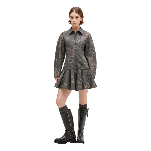 GANNI Ganni Phantom Floral Shirt Jurk Donkergrijs - Sisera Laren