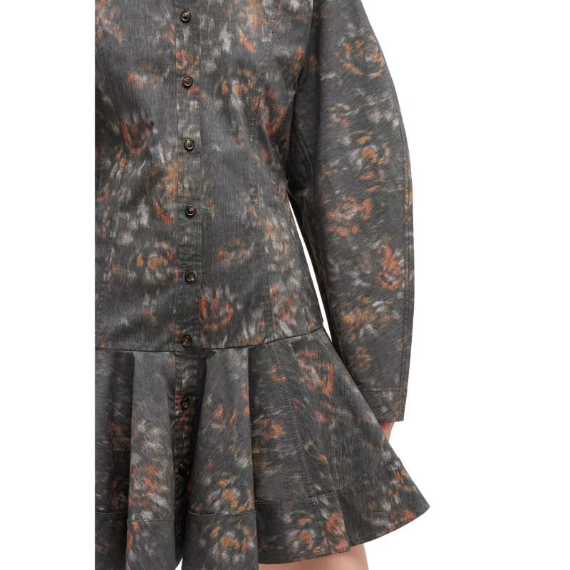 GANNI Ganni Phantom Floral Shirt Jurk Donkergrijs - Sisera Laren