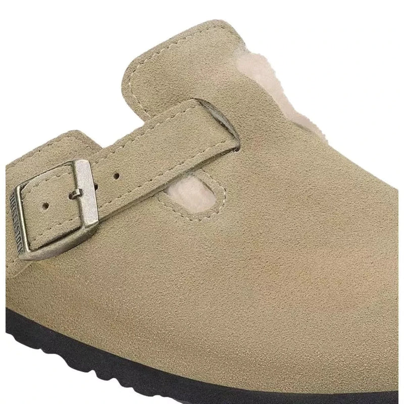 BIRKENSTOCK M SLIPPER Birkenstock Boston Suede Lamswol Taupe - Match Laren