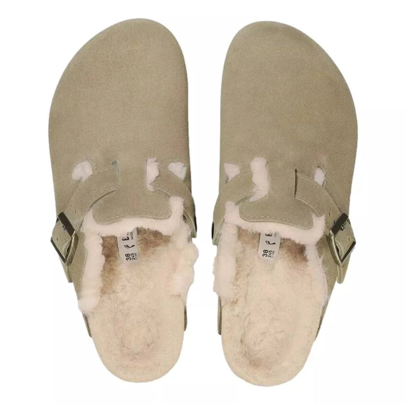BIRKENSTOCK M SLIPPER Birkenstock Boston Suede Lamswol Taupe - Match Laren