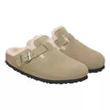 BIRKENSTOCK M SLIPPER Birkenstock Boston Suede Lamswol Taupe - Match Laren
