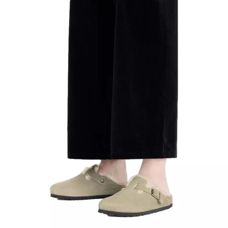 BIRKENSTOCK M SLIPPER Birkenstock Boston Suede Lamswol Taupe - Match Laren