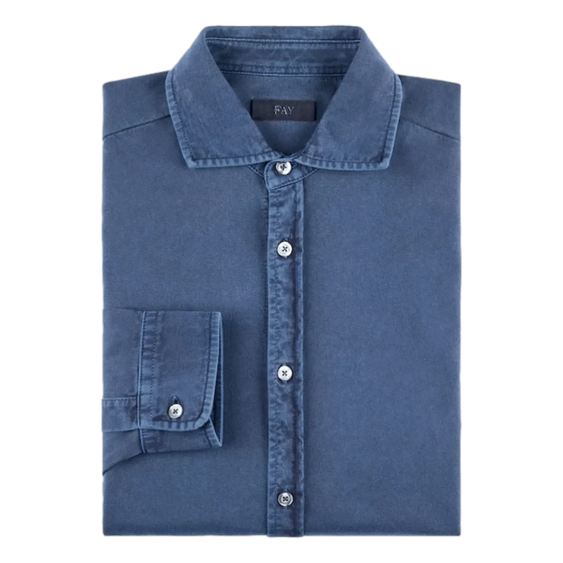 FAY M SHIRT Fay Overhemd In Cotton Jersey Marine - Match Laren