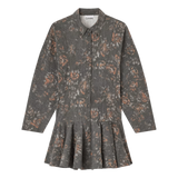 GANNI M JURK 36 / GRIJS COMBI Ganni Phantom Floral Shirt Jurk Donkergrijs - Sisera Laren