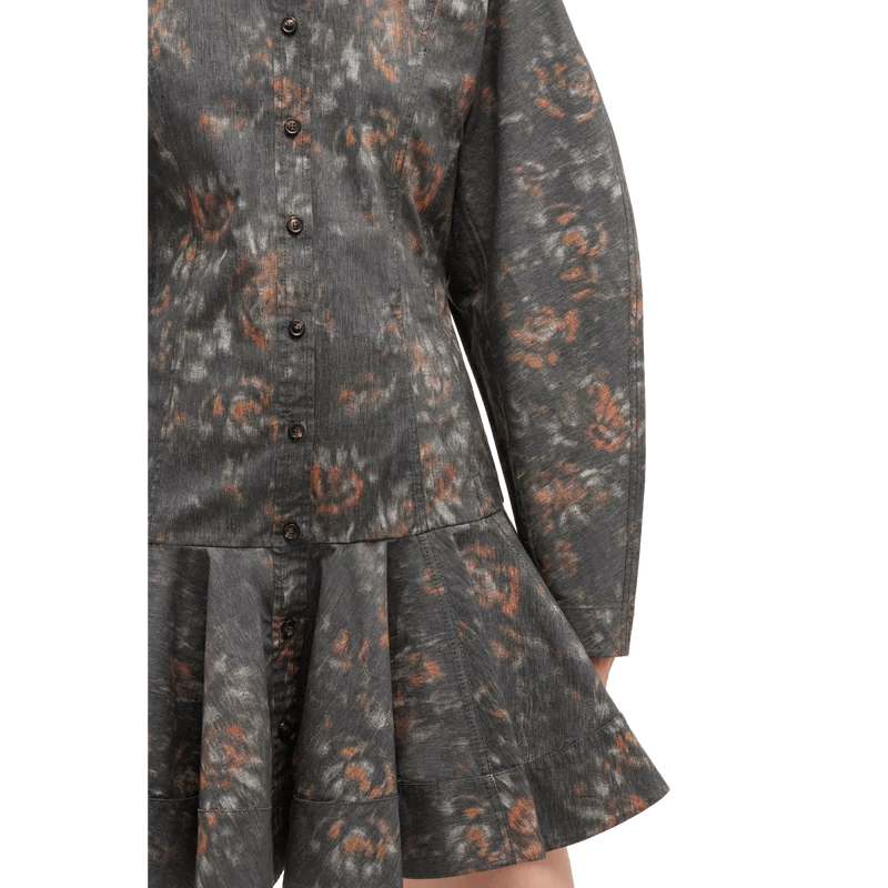GANNI M JURK Ganni Phantom Floral Shirt Jurk Donkergrijs - Sisera Laren