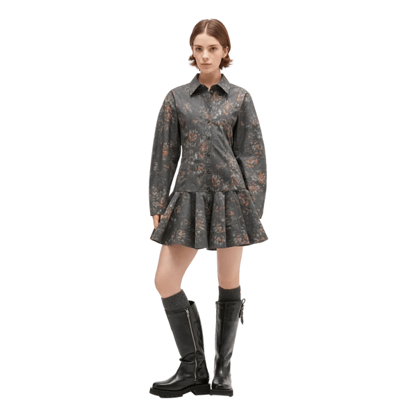 GANNI M JURK Ganni Phantom Floral Shirt Jurk Donkergrijs - Sisera Laren