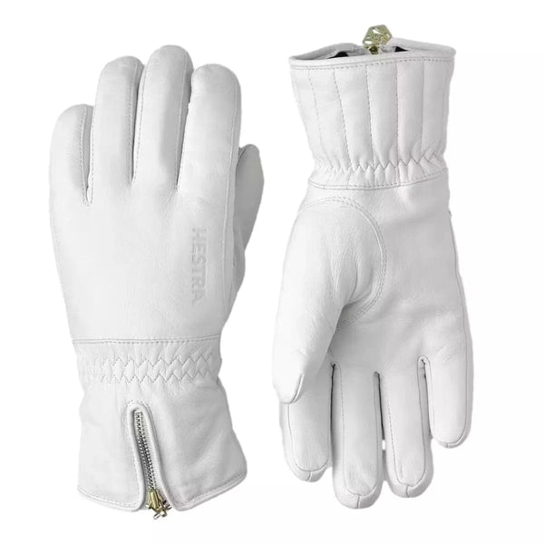 HESTRA SKI HANDSCHOEN 8 / WIT HESTRA Leather Swisswool Classic 5-finger Gloves White - Match Laren