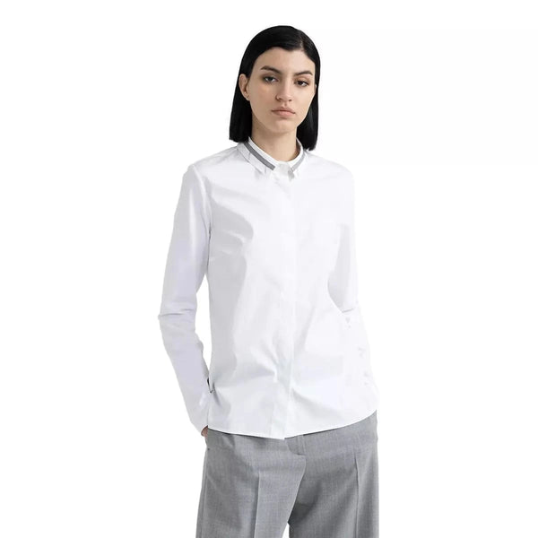 PESERICO M BLOUSE 42 / WIT COMBI Peserico Popeline En Katoenen Jersey Overhemd Wit - Match Laren