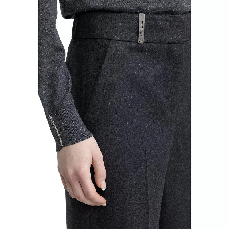 PESERICO M BROEK 42 / ANTRACIET Peserico Lurex Wollen Flanellen Klassieke Broek Antraciet - Match Laren