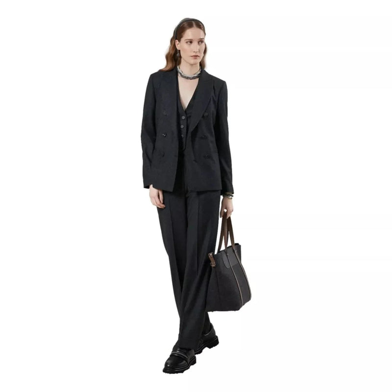 PESERICO M BROEK 42 / ANTRACIET Peserico Lurex Wollen Flanellen Klassieke Broek Antraciet - Match Laren