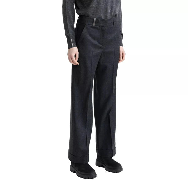 PESERICO M BROEK 42 / ANTRACIET Peserico Lurex Wollen Flanellen Klassieke Broek Antraciet - Match Laren