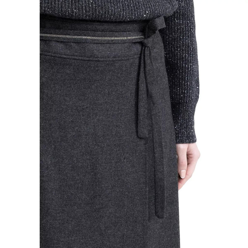 PESERICO M ROK Viscose En Wollen Flanellen Midi Rok Antraciet - Match Laren