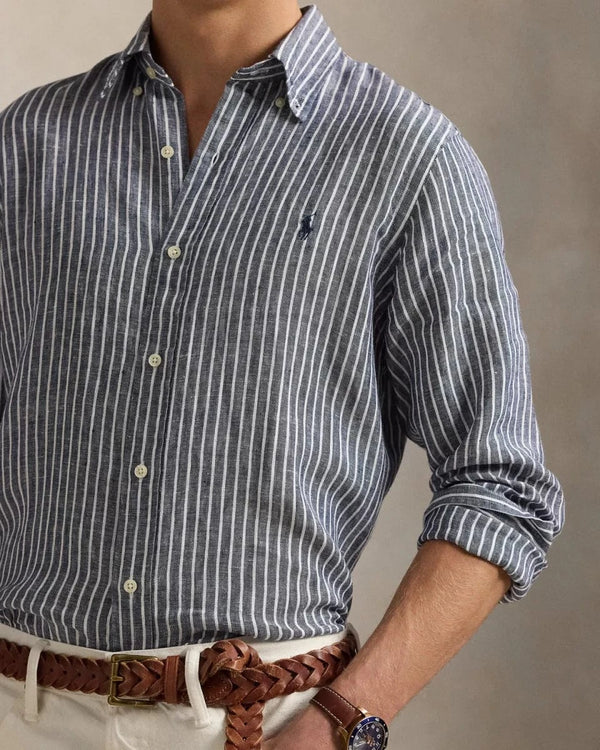 POLO RALPH LAUREN M SHIRT Polo Ralph Lauren Linnen Overhemd Gestreept Marine - Match Laren