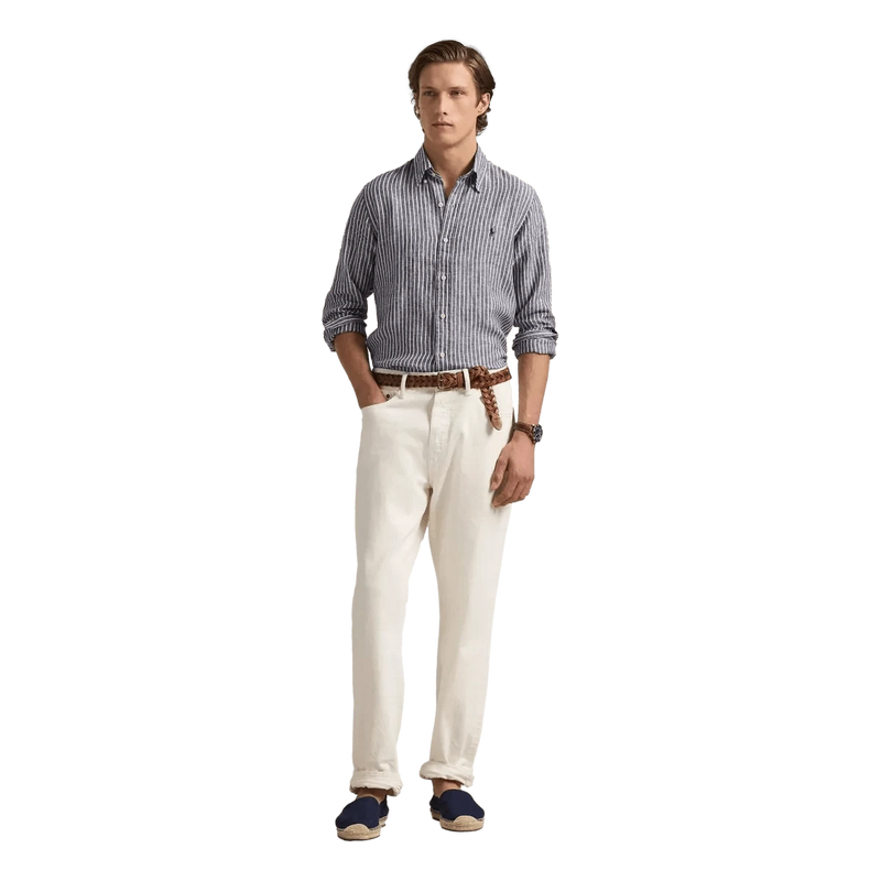 POLO RALPH LAUREN M SHIRT Polo Ralph Lauren Linnen Overhemd Gestreept Marine - Match Laren