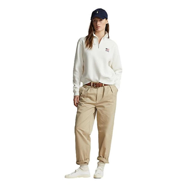 POLO RALPH LAUREN M SWEATER POLO RALPH LAUREN Flag & Logo Fleece Quarter-Zip Pullover - Match Laren