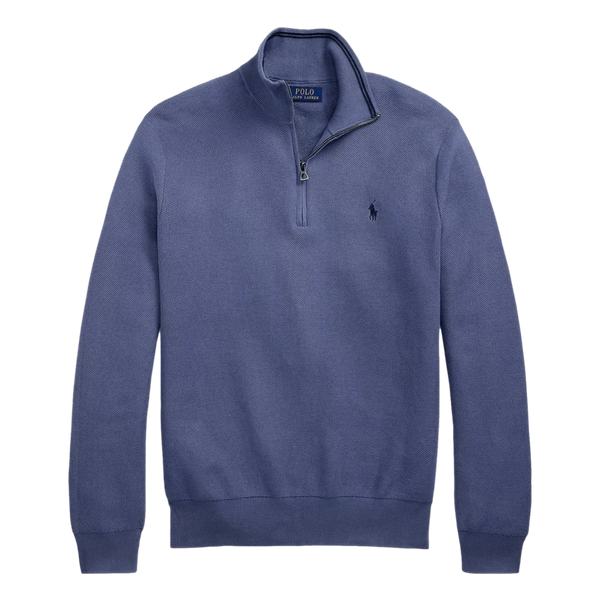 POLO RALPH LAUREN M TRUI M / JEANS BLAUW Polo Ralph Lauren Mesh-Gebreide Katoenen Trui Met Rits Jeans Blauw - Match Laren