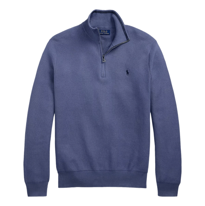 POLO RALPH LAUREN M TRUI M / JEANS BLAUW Polo Ralph Lauren Mesh-Gebreide Katoenen Trui Met Rits Jeans Blauw - Match Laren