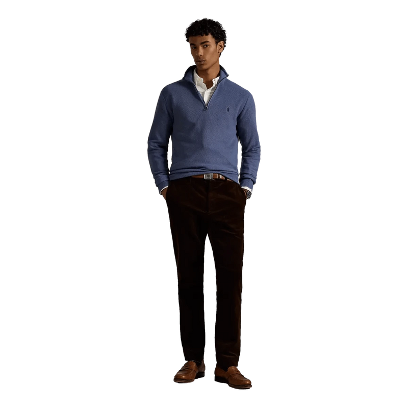 POLO RALPH LAUREN M TRUI Polo Ralph Lauren Mesh-Gebreide Katoenen Trui Met Rits Jeans Blauw - Match Laren