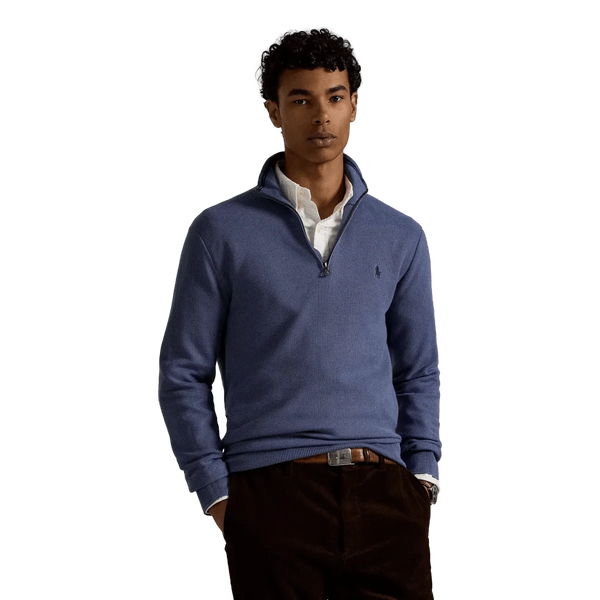 POLO RALPH LAUREN M TRUI Polo Ralph Lauren Mesh-Gebreide Katoenen Trui Met Rits Jeans Blauw - Match Laren