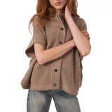 REPEAT M VEST Repeat Poncho Met Drukknopen En Geribde Texturen Taupe - Match Laren