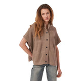 REPEAT M VEST Repeat Poncho Met Drukknopen En Geribde Texturen Taupe - Match Laren