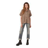 REPEAT M VEST Repeat Poncho Met Drukknopen En Geribde Texturen Taupe - Match Laren