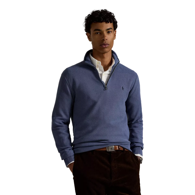 POLO RALPH LAUREN Polo Ralph Lauren Mesh-Gebreide Katoenen Trui Met Rits Jeans Blauw - Match Laren