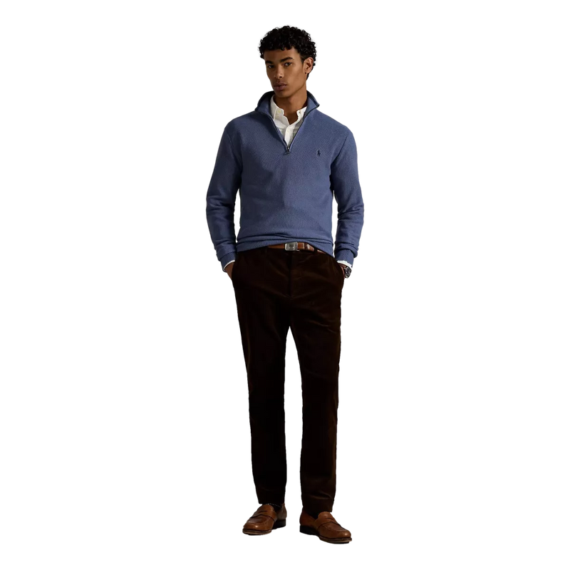 POLO RALPH LAUREN Polo Ralph Lauren Mesh-Gebreide Katoenen Trui Met Rits Jeans Blauw - Match Laren