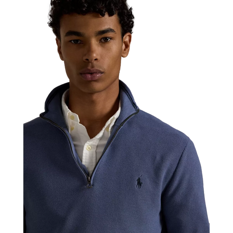 POLO RALPH LAUREN Polo Ralph Lauren Mesh-Gebreide Katoenen Trui Met Rits Jeans Blauw - Match Laren