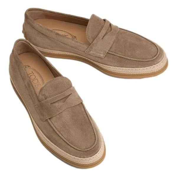 TODS M SCHOEN LAAG Tods - Loafers suede Penny bar taupe- Match Laren